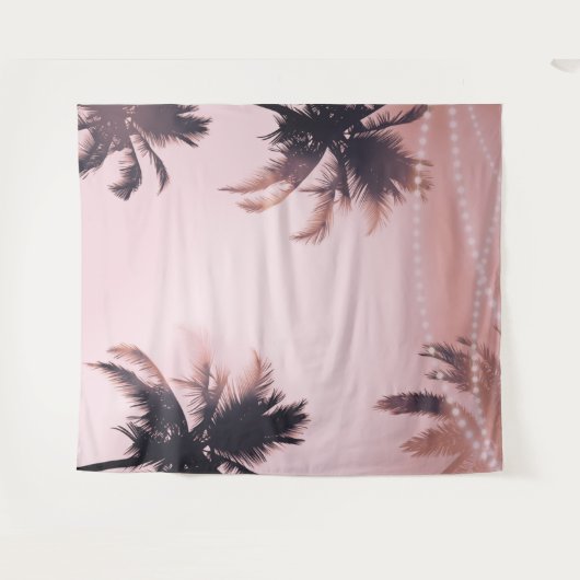 Palm Trees String Lights Pink Fotografy Background Wandteppich (Vorderseite (Horizontal))