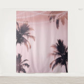 Palm Trees String Lights Pink Fotografy Background Wandteppich (Vorderseite)
