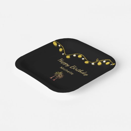 Palm Trees String Lights Tropical Birthday Party Pappteller (Gewinkelt)