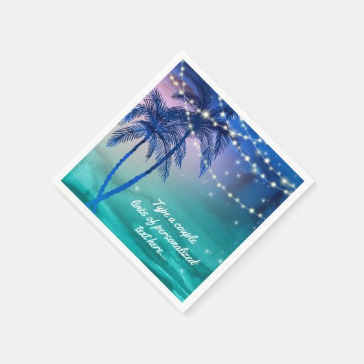 Palm Trees String of Lights Beach Wedding Napkins Serviette (Ecke)
