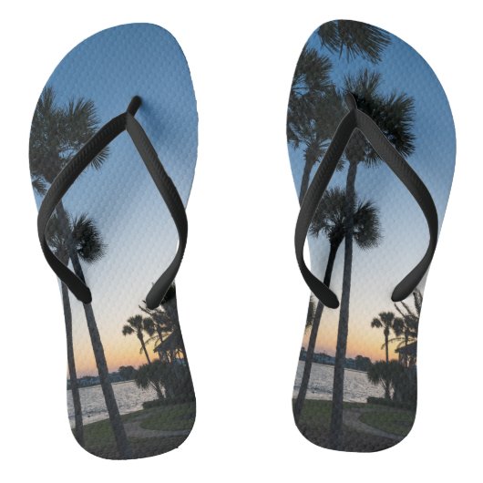 Palm Trees Sunrise Destin Florida Flip Flops Badesandalen (Fußbett)