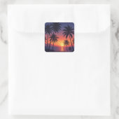 Palm Trees Sunset in Fidschi Quadratischer Aufkleber (Tasche)
