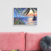 Palm Trees Sunset Ocean Painting Leinwanddruck (Insitu (Wohnzimmer))