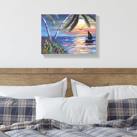 Palm Trees Sunset Ocean Painting Leinwanddruck (Insitu (Schlafzimmer))