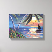Palm Trees Sunset Ocean Painting Leinwanddruck (Vorderseite)