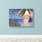 Palm Trees Sunset Ocean Painting Leinwanddruck (Insitu (Holzboden))