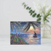 Palm Trees Sunset Ocean Painting Postkarte (Stehend Vorderseite)