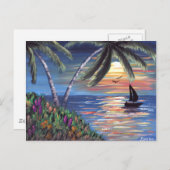 Palm Trees Sunset Ocean Painting Postkarte (Vorne/Hinten)