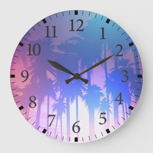 Palm Trees Sunset Wall Clock Große Wanduhr (Vorderseite)