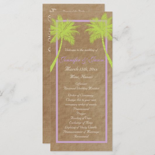 Palm Trees Tropical Beach Hochzeitsprogramme Programm (Vorne/Hinten)