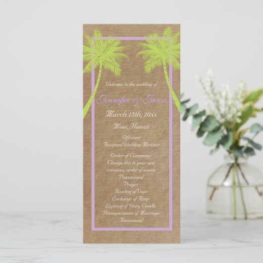 Palm Trees Tropical Beach Hochzeitsprogramme Programm (Stehend Vorderseite)