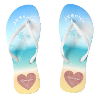 Palm Trees Tropical Beach Wedding Heart Bridesmaid Badesandalen