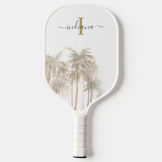 Palm Trees Tropical Monogram Name Script Pickleball Schläger (Rückseite)