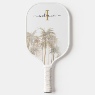 Palm Trees Tropical Monogram Name Script Pickleball Schläger
