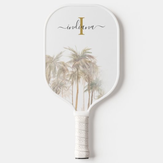 Palm Trees Tropical Monogram Name Script Pickleball Schläger (Vorderseite)