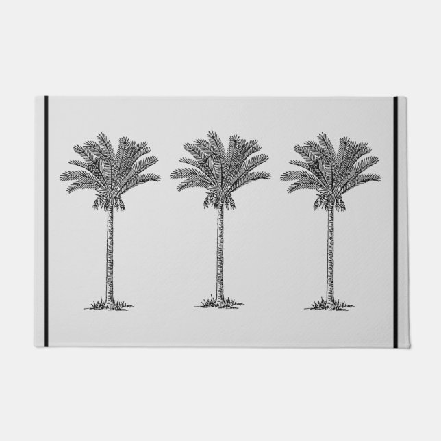 Palm Trees Tropical Simple Elegante Beach Black Fußmatte (Vorderseite)
