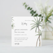 Palm Trees Tropical Square Wedding Einladung (Stehend Vorderseite)