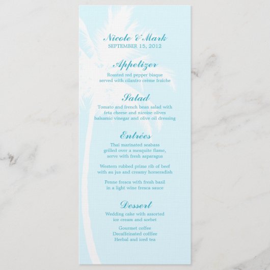 Palm Trees Tropical Wedding Menu Cards Menükarte (Vorderseite)