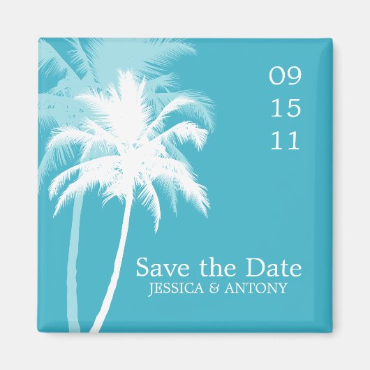 Palm Trees Tropical Wedding Save the Date or Fevor Magnet (Vorne)