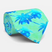 Palm Trees tropisches Muster Bright Blue Green Krawatte (Gerollt)