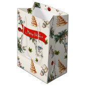 Palm Trees tropisches Weihnachtsmuster Mittlere Geschenktüte (Vorderseite Schrägansicht)