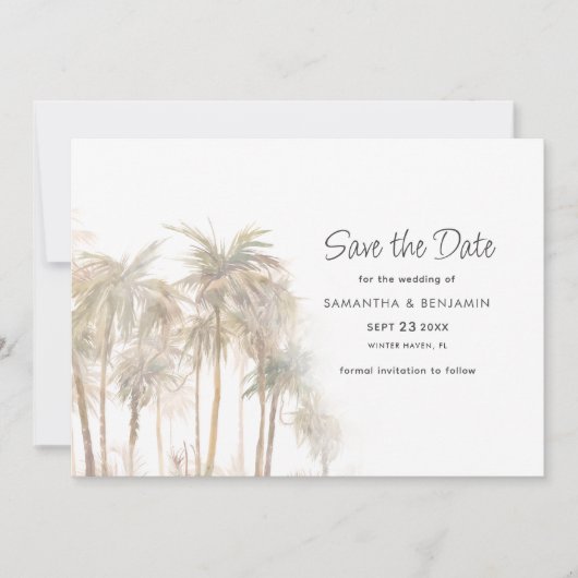 Palm Trees Typografy QR Code Save the Date (Vorderseite)