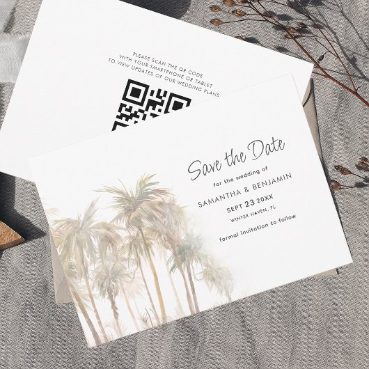 Palm Trees Typografy QR Code Save the Date