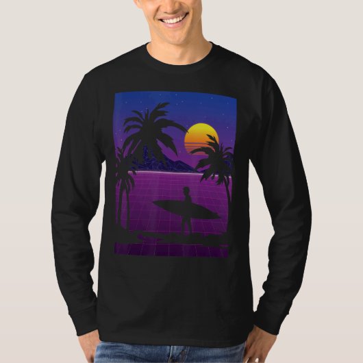Palm Trees Vaporwave Surfer Synthwave Sunset Surfi T-Shirt (Vorderseite)