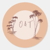 Palm Trees Warm Sand Sunset Sun Beach Wedding Runder Aufkleber (Vorderseite)