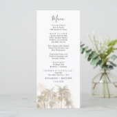 Palm Trees Watercolor Coastal Wedding Menu Menükarte (Stehend Vorderseite)