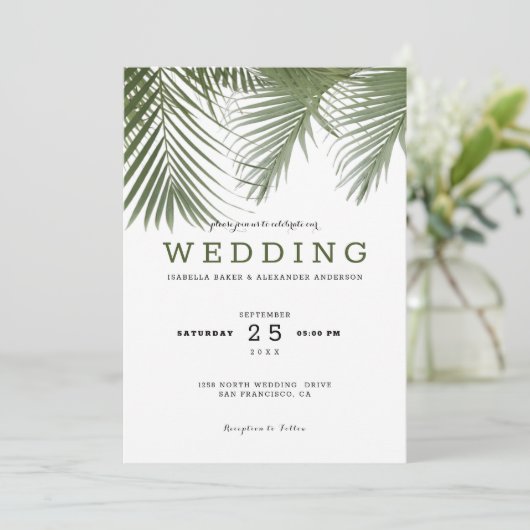 Palm Trees Wedding Einladung (Stehend Vorderseite)