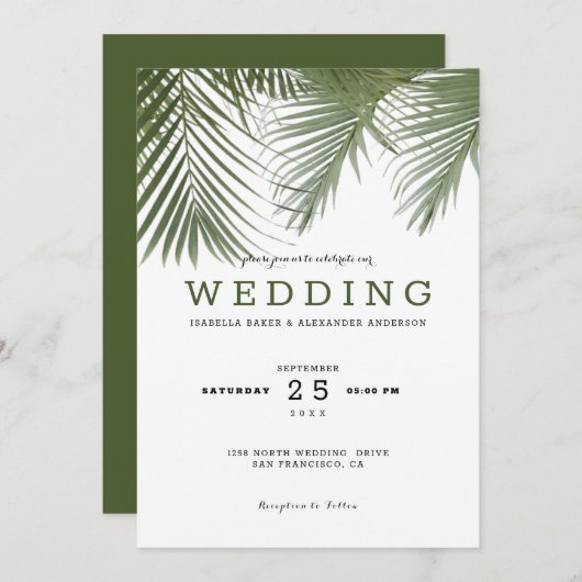 Palm Trees Wedding Einladung (Vorne/Hinten)