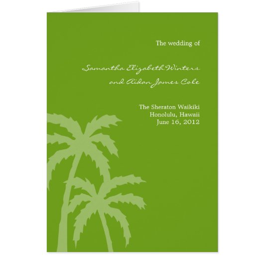 Palm Trees Wedding Program Card (grün) (Vorne)