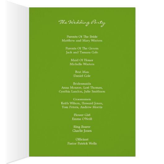 Palm Trees Wedding Program Card (grün) (Innen (Rechts))