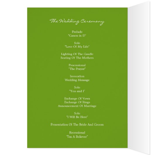 Palm Trees Wedding Program Card (grün) (Innen (Links))