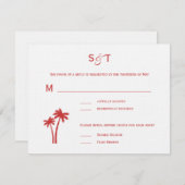 Palm Trees Wedding RSVP Card - weiß/rot (Vorne/Hinten)
