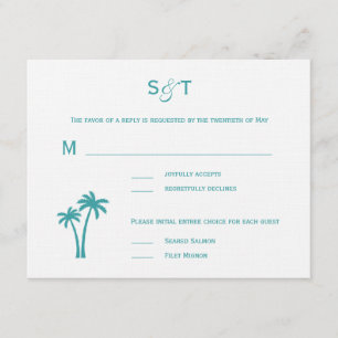 Palm Trees Wedding RSVP Card - White/Aqua Karte