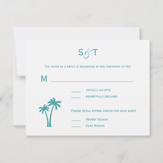 Palm Trees Wedding RSVP Card - White/Aqua Karte (Vorderseite)