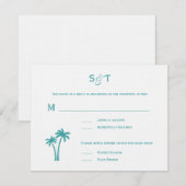 Palm Trees Wedding RSVP Card - White/Aqua Karte (Vorne/Hinten)