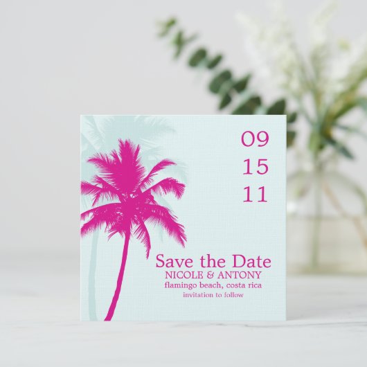 Palm Trees Wedding Save the Date (Stehend Vorderseite)