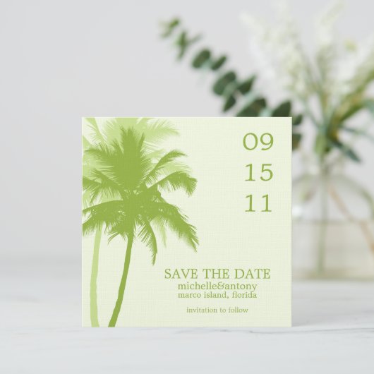 Palm Trees Wedding Save the Date (Stehend Vorderseite)