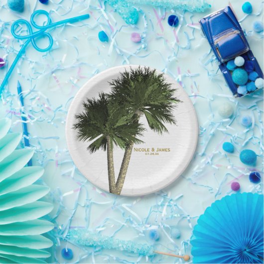 Palm Trees White & Gold Elegante Hochzeiten Teller (Party)