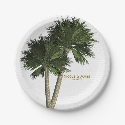 Palm Trees White & Gold Elegante Hochzeiten Teller (Vorderseite)