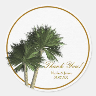 Palm Trees White & Gold Elegante Hochzeitskleber Runder Aufkleber