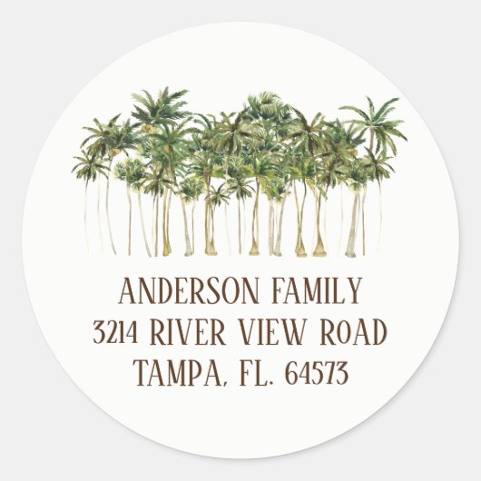 Palm Trees Wir haben einen neuen Adressenaufkleber Runder Aufkleber (Vorderseite)