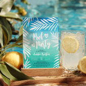 Palm Tropical Blue Ombre Sweet 16 Pool Party Einladung