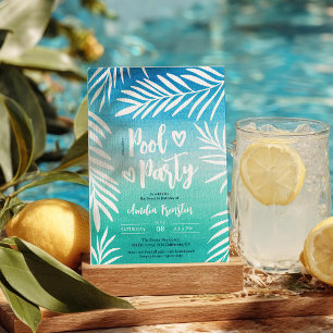 Palm Tropical Blue Ombre Sweet 16 Pool Party Einladung