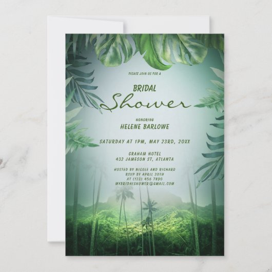 Palm Tropical Floral Green Beach Brautparty Einladung (Vorderseite)