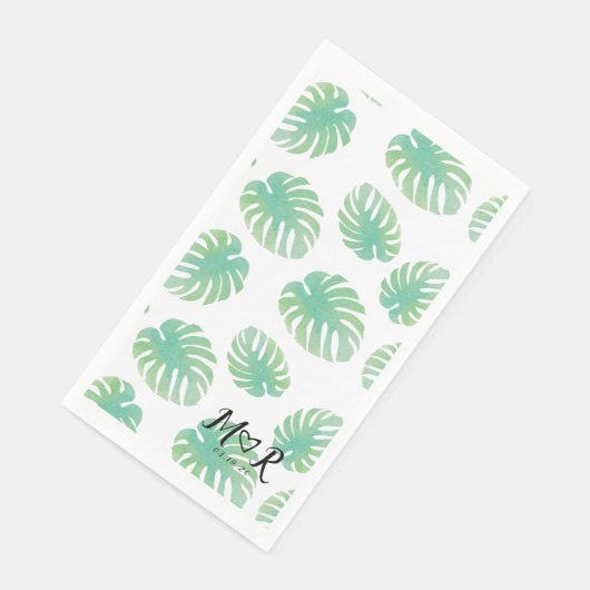 Palm Tropical Leaf Hochzeitslogo Grün Serviette (Ecke)
