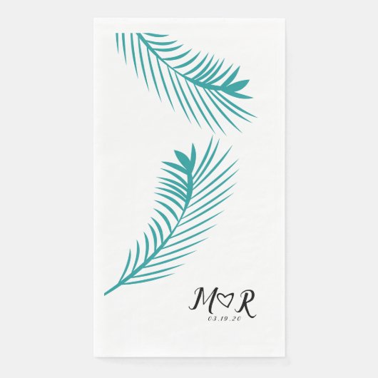Palm Tropical Leaf Leaf Hochzeitslogo Serviette (Vorderseite)